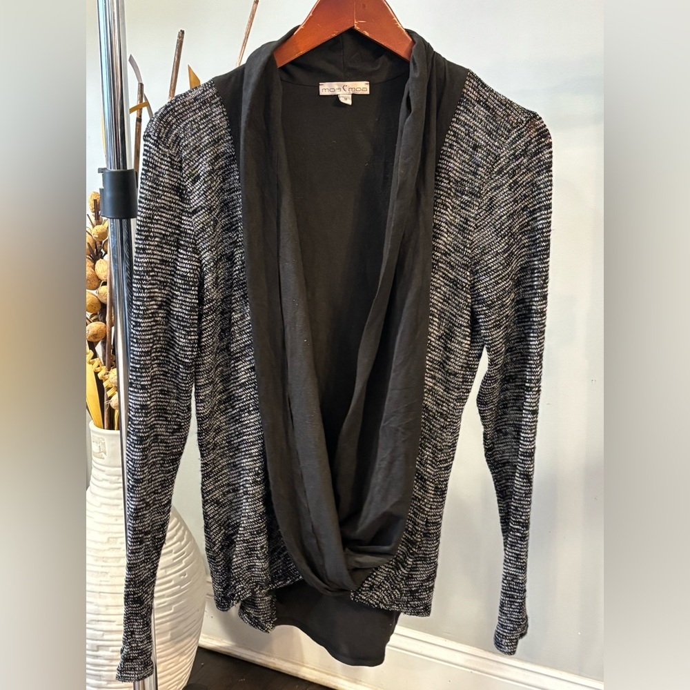 Moa Moa Black and Gray Draped Open-Front Cardigan- women’s medium